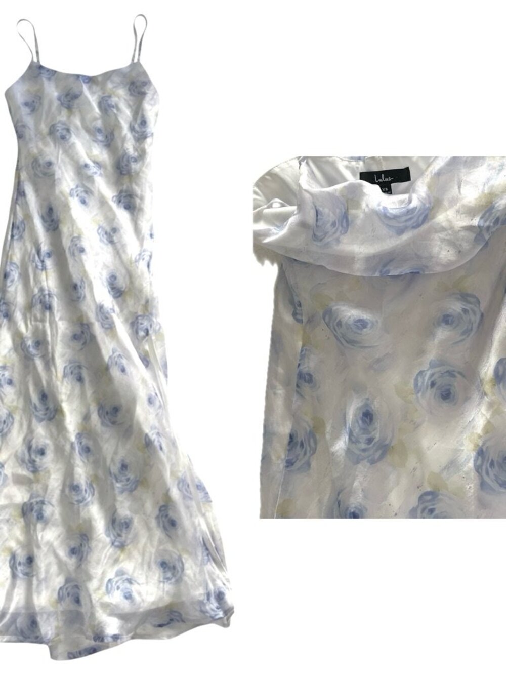 Lulu's Dreamy Direction Grey Blue Floral Organza Cowl Slip Midi Dress in XS - Picture 3 of 4